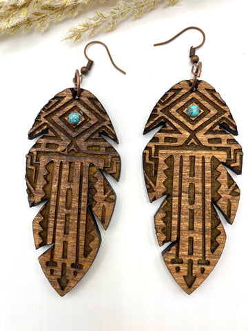 Wood Feather Earrings